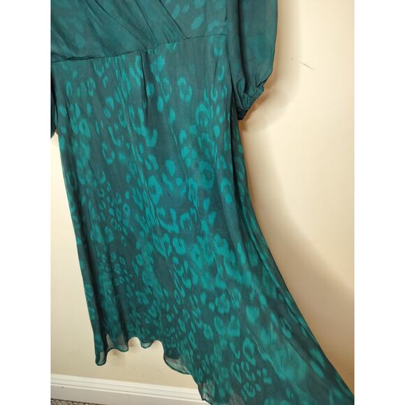 DKNY Faux Wrap Midi Dress Emerald Green Pattern Chiffon - Picture 6 of 10